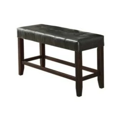 Wood Based High Bench with Tufted Seat - Benzara Brown