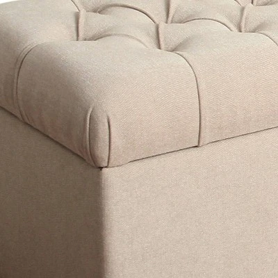 Fabric Upholste Button Tufted Wooden Bench - Benzara Light Gray/brown 5 Fabric Upholste Button Tufted Wooden Bench - Benzara Light Gray/brown – Image 3