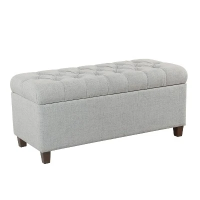 Fabric Upholste Button Tufted Wooden Bench - Benzara Light Gray/brown 7 Fabric Upholste Button Tufted Wooden Bench - Benzara Light Gray/brown – Image 5