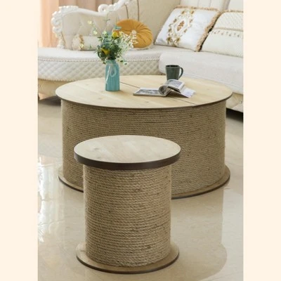 Vintiquewise Decorative Round Spool Shaped Wooden Stool with Rope 6 Vintiquewise Decorative Round Spool Shaped Wooden Stool with Rope – Image 4