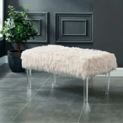 42" Korbin Faux Fur Like Glam Bench Pink - HOMES: Inside + Out