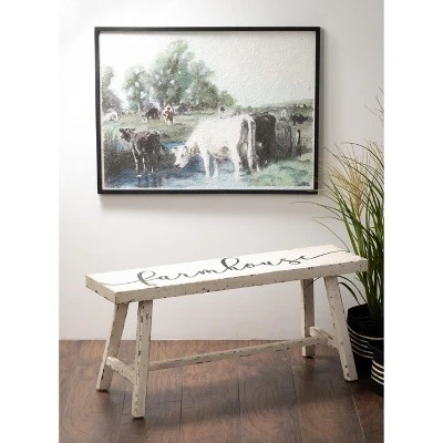 Sullivans Farmhouse Wood Bench 17"H Off-White 6 Sullivans Farmhouse Wood Bench 17"H Off-White – Image 4