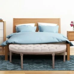 HOMCOM Vintage Semi-Circle Hallway Bench Tufted Upholstered Velvet-Touch Fabric Accent Seat with Rubberwood Legs Off White