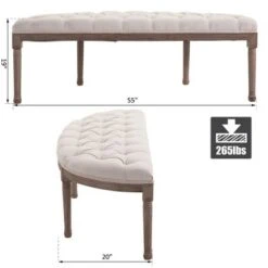 HOMCOM Vintage Semi-Circle Hallway Bench Tufted Upholstered Velvet-Touch Fabric Accent Seat with Rubberwood Legs Off White -Ottomans Official Shop unnamed file 3354