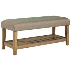 Tufted Cushioned Seat Wooden Bench - Benzara Green/brown -Ottomans Official Shop unnamed file 3364