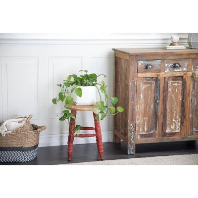 Farmhouse Wood Stool - Olivia & May White 3 Farmhouse Wood Stool - Olivia & May White