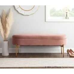 48" Chloe Storage Bench Velvet/Metal Gold/Blush Pink - LumiSource -Ottomans Official Shop unnamed file 3380