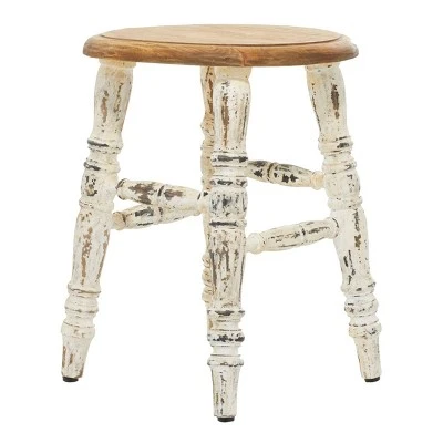 Farmhouse Wood Stool - Olivia & May White 8 Farmhouse Wood Stool - Olivia & May White – Image 6