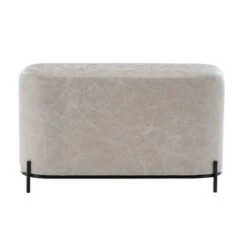 32" Modern Decorative Bench with Metal Base Distressed Tan Faux Leather - WOVENBYRD