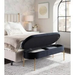 48" Chloe Contemporary Upholstered Storage Bench - LumiSource Chrome/gray -Ottomans Official Shop unnamed file 3544