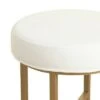 Round Shape Metal Framed Stool with Velvet Upholstered Seat White and Gold - Benzara -Ottomans Official Shop unnamed file 355