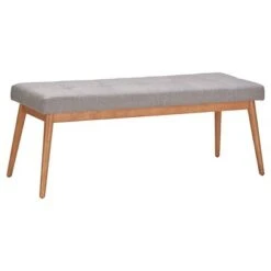 Sullivan Oak Mid Century Linen Bench - Inspire Q Smoke