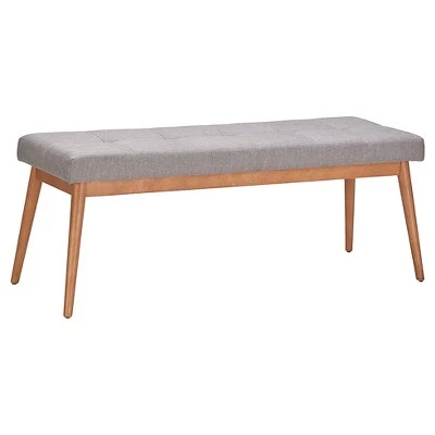 Sullivan Oak Mid Century Linen Bench - Inspire Q Smoke 3 Sullivan Oak Mid Century Linen Bench - Inspire Q Smoke