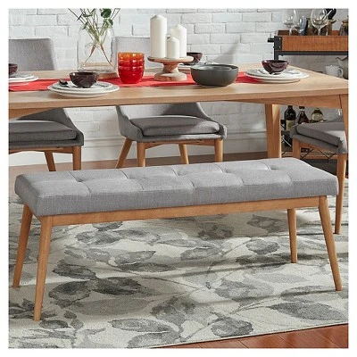 Sullivan Oak Mid Century Linen Bench - Inspire Q Smoke 8 Sullivan Oak Mid Century Linen Bench - Inspire Q Smoke – Image 6