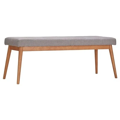 Sullivan Oak Mid Century Linen Bench - Inspire Q Smoke 9 Sullivan Oak Mid Century Linen Bench - Inspire Q Smoke – Image 7