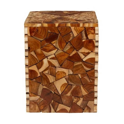 Olivia & May Contemporary Teak Wood Accent Stool Brown - Olivia & May 5 Olivia & May Contemporary Teak Wood Accent Stool Brown - Olivia & May – Image 3