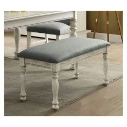 Natali Transitional Linen-Like Fabric Bench Antique White - HOMES: Inside + Out