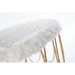 Fabulaxe Set of 2 Gold Metal Side Accent Table Stools with White Fur Top Seat -Ottomans Official Shop unnamed file 365