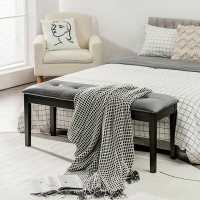 Costway Upholstered Dining Bench w/Padded Seat for Kitchen Bedroom Entryway Grey 4 Costway Upholstered Dining Bench w/Padded Seat for Kitchen Bedroom Entryway Grey – Image 2