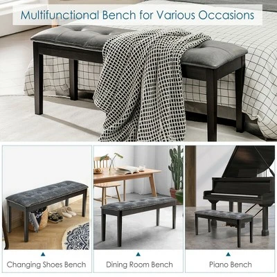 Costway Upholstered Dining Bench w/Padded Seat for Kitchen Bedroom Entryway Grey 10 Costway Upholstered Dining Bench w/Padded Seat for Kitchen Bedroom Entryway Grey – Image 8