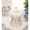 Fabulaxe Round Gold Metal Accent Vanity Stool with White Fur Top Seat, Decorative Side Table -Ottomans Official Shop unnamed file 378