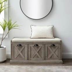 Farmhouse 40" 3 Drawer Storage Bench with Cushion - Saracina Home Rustic Oak/white/gray -Ottomans Official Shop unnamed file 3866