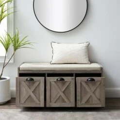 Farmhouse 40" 3 Drawer Storage Bench with Cushion - Saracina Home Rustic Oak/white/gray -Ottomans Official Shop unnamed file 3867