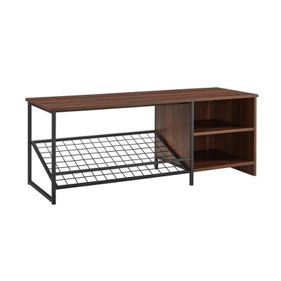 48" Urban Industrial Entry Bench with Shoe Storage - Saracina Home Dark Walnut 6 48" Urban Industrial Entry Bench with Shoe Storage - Saracina Home Dark Walnut – Image 4
