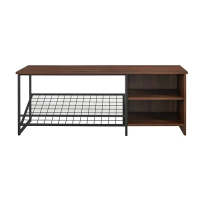 48" Urban Industrial Entry Bench with Shoe Storage - Saracina Home Dark Walnut 8 48" Urban Industrial Entry Bench with Shoe Storage - Saracina Home Dark Walnut – Image 6