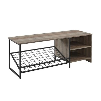 48" Urban Industrial Entry Bench with Shoe Storage - Saracina Home Dark Walnut 9 48" Urban Industrial Entry Bench with Shoe Storage - Saracina Home Dark Walnut – Image 7
