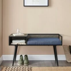 Modern Telephone Entry Bench with Cushion - Saracina Home Gray