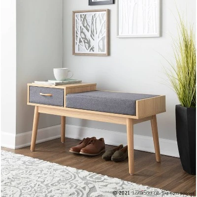 40" Telephone Polyester Wood Contemporary Bench - LumiSource Natural/gray 9 40" Telephone Polyester Wood Contemporary Bench - LumiSource Natural/gray – Image 7
