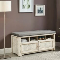 Gidney Storage Bench Weather White - HOMES: Inside + Out