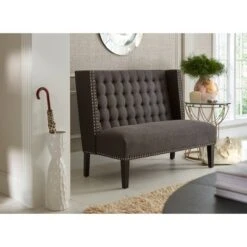 Tufted Nailhead Trim Entryway Bench Anthracite Gray - HomeFare