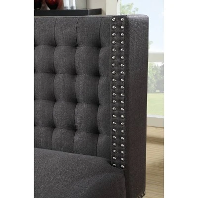 Tufted Nailhead Trim Entryway Bench Anthracite Gray - HomeFare 5 Tufted Nailhead Trim Entryway Bench Anthracite Gray - HomeFare – Image 3