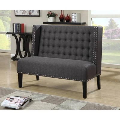 Tufted Nailhead Trim Entryway Bench Anthracite Gray - HomeFare 6 Tufted Nailhead Trim Entryway Bench Anthracite Gray - HomeFare – Image 4