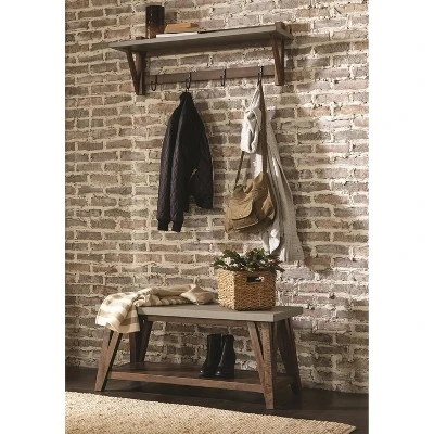 Brookside Entryway Coat Hook and Bench Concrete Coated Top and Wood Light Gray/Brown - Alaterre Furniture 9 Brookside Entryway Coat Hook and Bench Concrete Coated Top and Wood Light Gray/Brown - Alaterre Furniture – Image 7
