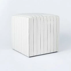 Threshold Designed W/Studio McGee Lynwood Square Upholstered Cube - Threshold™ designed with Studio McGee Burgundy Stripe -Ottomans Official Shop unnamed file 4207