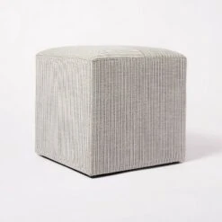 Threshold Designed W/Studio McGee Lynwood Square Upholstered Cube - Threshold™ designed with Studio McGee Burgundy Stripe -Ottomans Official Shop unnamed file 4209