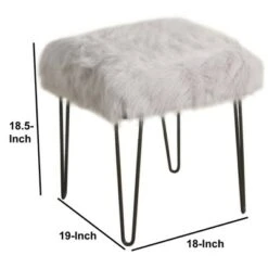 Metal Framed Stool with Faux Fur Upholstered Seat Gray and Black - Benzara -Ottomans Official Shop unnamed file 421