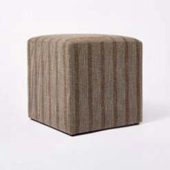 Threshold Designed W/Studio McGee Lynwood Square Upholstered Cube - Threshold™ designed with Studio McGee Burgundy Stripe -Ottomans Official Shop unnamed file 4211