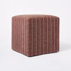 Threshold Designed W/Studio McGee Lynwood Square Upholstered Cube - Threshold™ designed with Studio McGee Burgundy Stripe -Ottomans Official Shop unnamed file 4213
