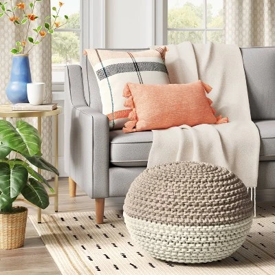 Cloverly Chunky Knit Pouf - Threshold Blush/beige 3 Cloverly Chunky Knit Pouf - Threshold Blush/beige
