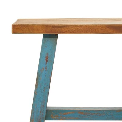 Olivia & May Farmhouse Wood Stool Blue - Olivia & May 4 Olivia & May Farmhouse Wood Stool Blue - Olivia & May – Image 2