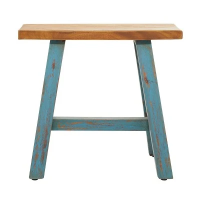 Olivia & May Farmhouse Wood Stool Blue - Olivia & May 5 Olivia & May Farmhouse Wood Stool Blue - Olivia & May – Image 3