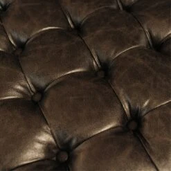 28" Square Button Tufted Metal Ottoman - WOVENBYRD Distressed Black Faux Leather -Ottomans Official Shop unnamed file 4294