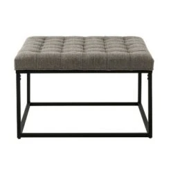 28" Square Button Tufted Metal Ottoman - WOVENBYRD Distressed Black Faux Leather -Ottomans Official Shop unnamed file 4303