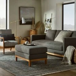 Threshold Designed W/Studio McGee Woodland Hills Wood Base Large Ottoman - Threshold™ designed with Studio McGee Light Gray -Ottomans Official Shop unnamed file 4311