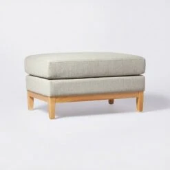 Threshold Designed W/Studio McGee Woodland Hills Wood Base Large Ottoman - Threshold™ designed with Studio McGee Light Gray -Ottomans Official Shop unnamed file 4314