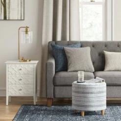 Round Woven Ottoman Blue/White - Threshold™